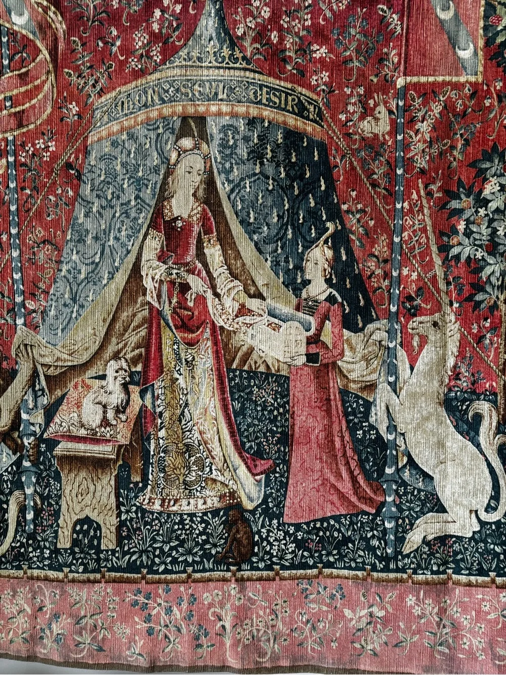 Lady and the Unicorn a Red Medieval-Style Wall Tapestry 65 x 55